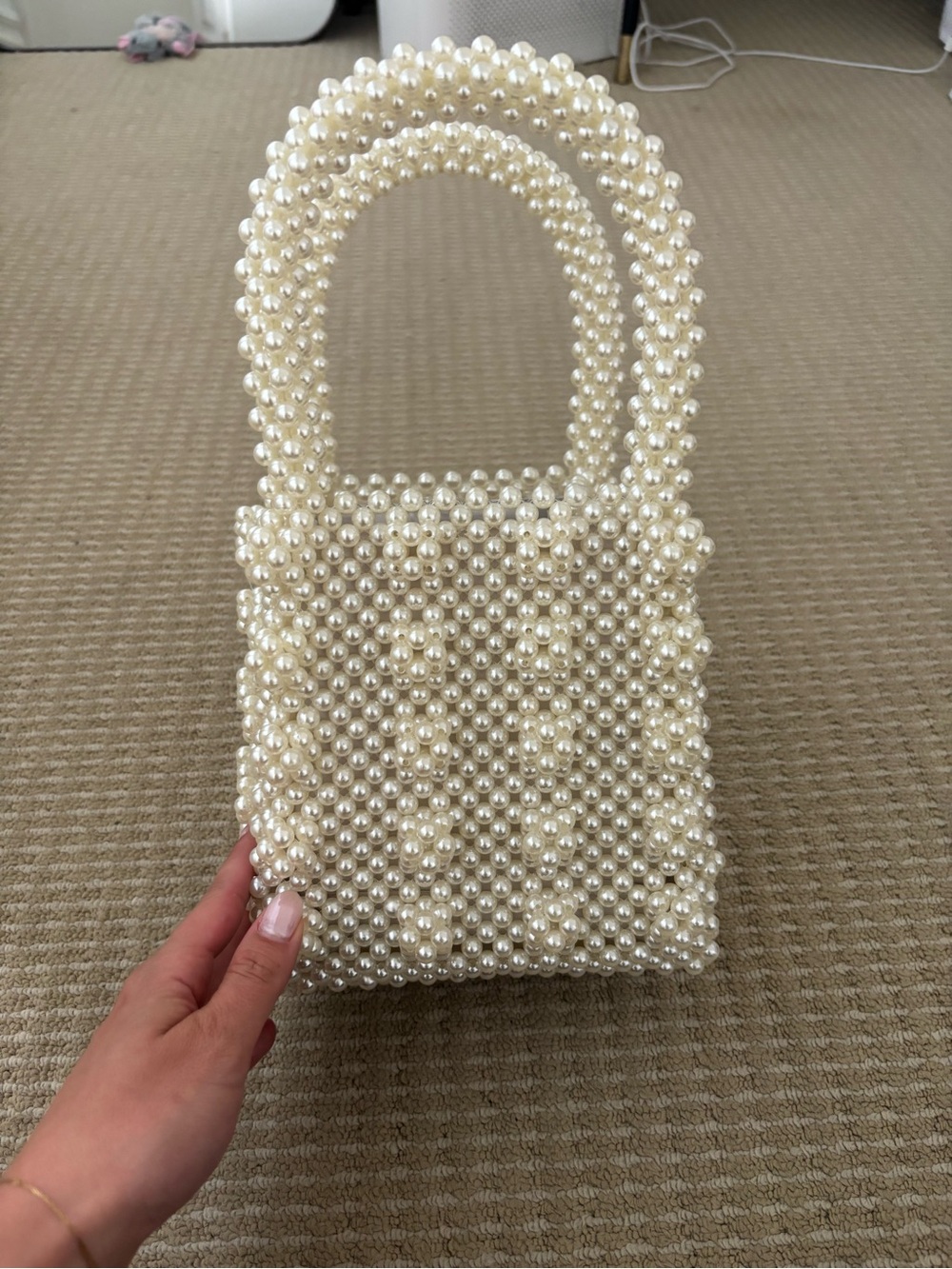Pearl Beaded Mini Handbag - Cream